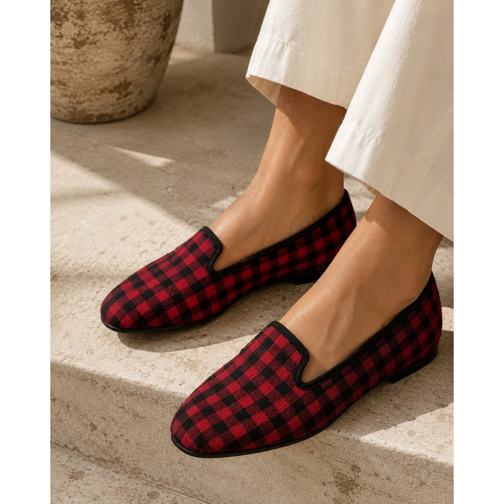 VIVAIA Audrey Ruby Red Plaid Knit Loafers Flats Women EU 41 US 9.5